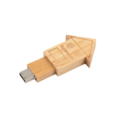 Настроенный логотип Дом в форме деревянного USB флэш-накопителя с натуральным деревом для деловых подарков