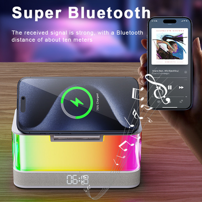 Беспроводное зарядное устройство с поддержкой Qi и динамик Bluetooth с яркими огнями Совместимость устройств с поддержкой Qi